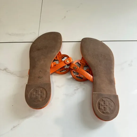 Tory Burch Miller Orange Leather Thong Sandals Size 8.5