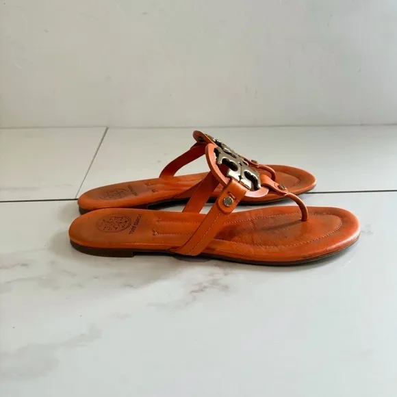 Tory Burch Miller Orange Leather Thong Sandals Size 8.5