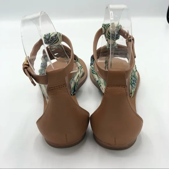 TORY BURCH Miller Scarf Thong Sandals T Strap Ankle Strap Leather Brown Tan 6.5