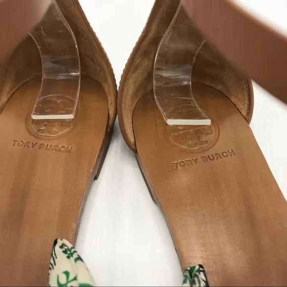 TORY BURCH Miller Scarf Thong Sandals T Strap Ankle Strap Leather Brown Tan 6.5