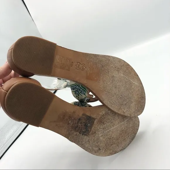 TORY BURCH Miller Scarf Thong Sandals T Strap Ankle Strap Leather Brown Tan 6.5
