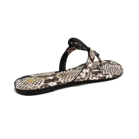 Tory Burch Miller Stamped Snake Print Leather Slip On Flat Sandals Women…