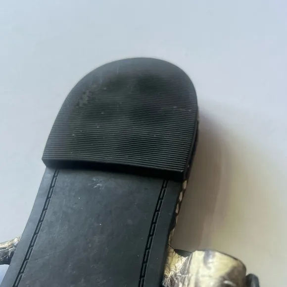 Tory Burch Miller Stamped Snake Print Leather Slip On Flat Sandals Women…