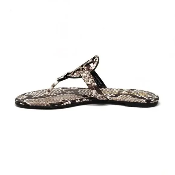 Tory Burch Miller Stamped Snake Print Leather Slip On Flat Sandals Women…