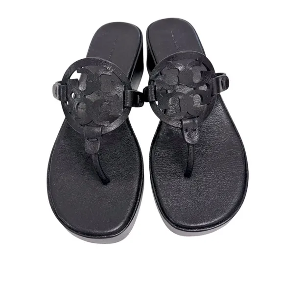 Tory Burch Miller Wedge Platform Sandals Black Sz 9.5