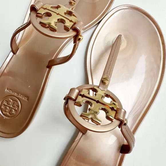 Tory Burch Mini Miller Jelly Thong Sandals Size 9 Rose Gold