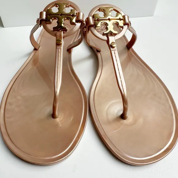 Tory Burch Mini Miller Jelly Thong Sandals Size 9 Rose Gold
