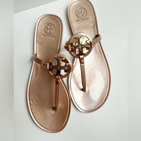 Tory Burch Mini Miller Jelly Thong Sandals Size 9 Rose Gold