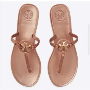 Tory Burch Mini Miller Jelly Thong Sandals Size 9 Rose Gold