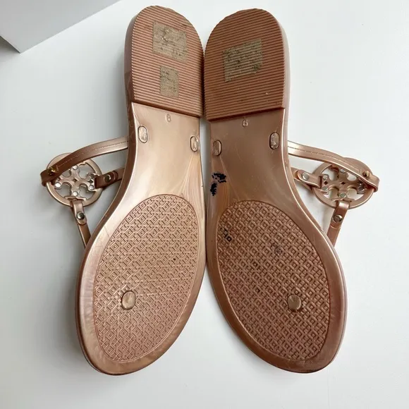 Tory Burch Mini Miller Jelly Thong Sandals Size 9 Rose Gold