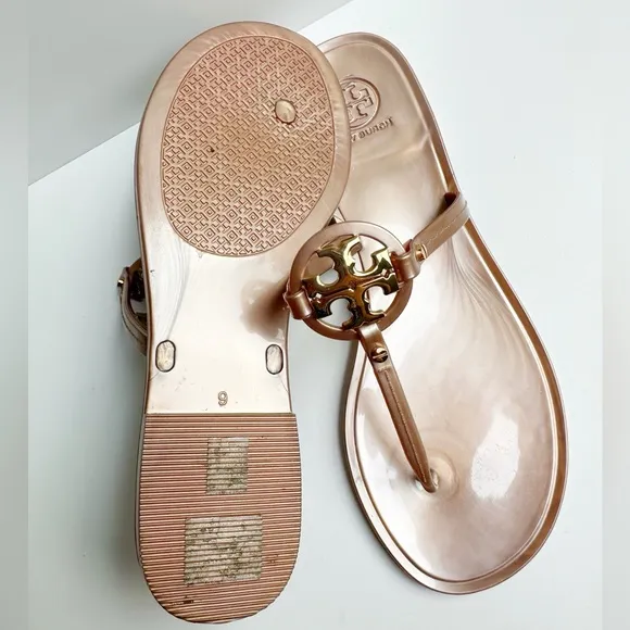 Tory Burch Mini Miller Jelly Thong Sandals Size 9 Rose Gold