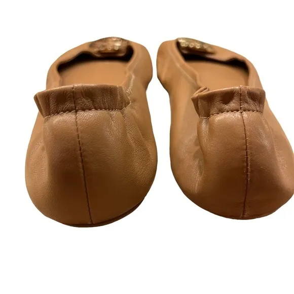 Tory Burch Minnie Royal Tan Leather Travel Ballet Flats Size 10​​​​​