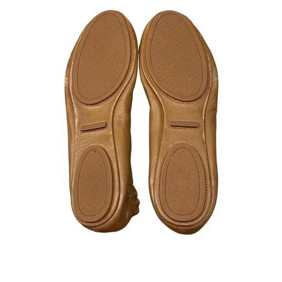 Tory Burch Minnie Royal Tan Leather Travel Ballet Flats Size 10​​​​​