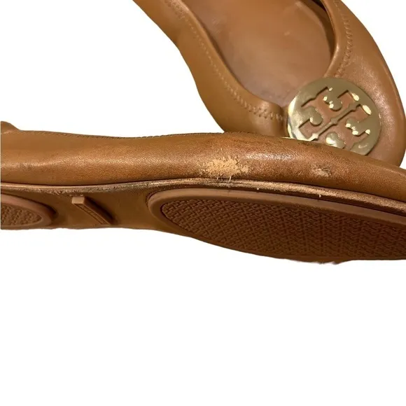 Tory Burch Minnie Royal Tan Leather Travel Ballet Flats Size 10​​​​​