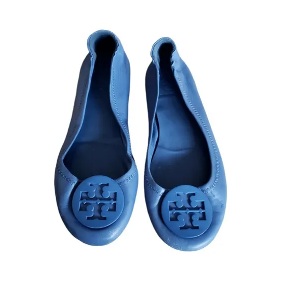 Tory Burch Minnie Travel Ballet Flats Blue leather ballet Shoes Women's  Size 6