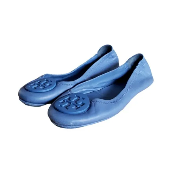Tory Burch Minnie Travel Ballet Flats Blue leather ballet Shoes Women's  Size 6