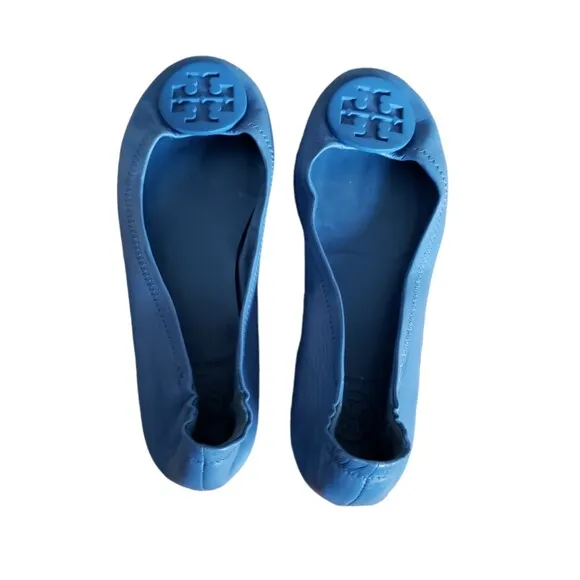 Tory Burch Minnie Travel Ballet Flats Blue leather ballet Shoes Women's  Size 6
