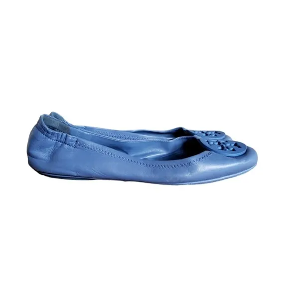 Tory Burch Minnie Travel Ballet Flats Blue leather ballet Shoes Women's  Size 6