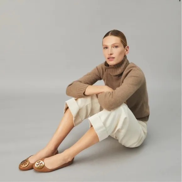 Tory Burch Minnie Travel Ballet Flats Leather Light Oak