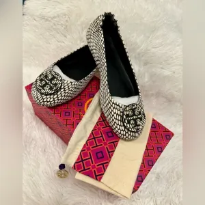 Tory Burch Minnie Travel Ballet - King Cobra Printed Leather - size 7