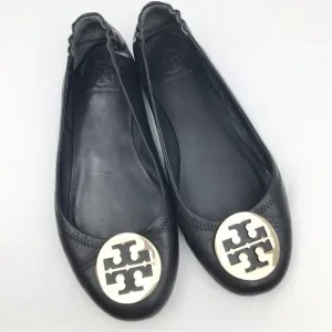 Tory Burch Minnie Travel Black Leather Gold Logo Medallion Soft Ballet Flats