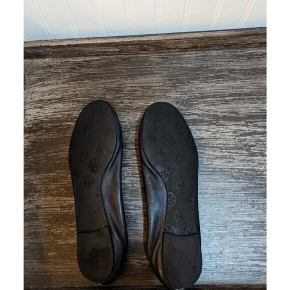 Tory Burch Minnie Travel Flats Navy/Silver Logo Size 8 M