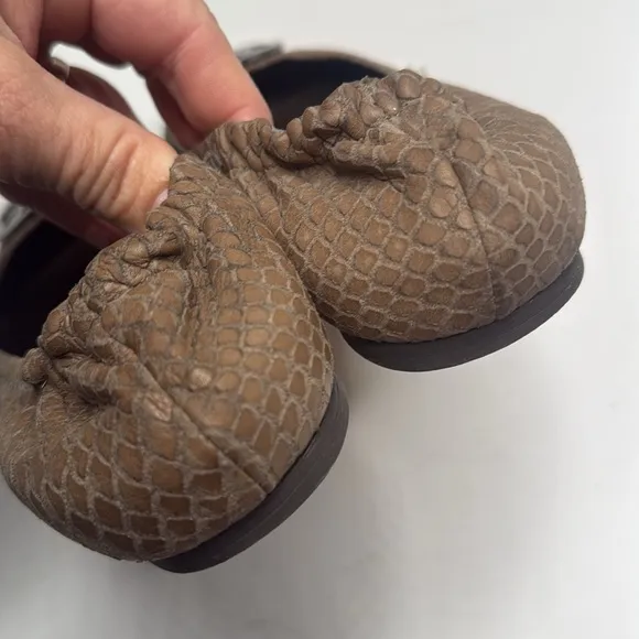 Tory Burch Minnie Travel Pewter Snakeskin Ballet Flats S-248 Sz 8.5M