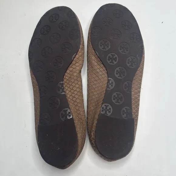 Tory Burch Minnie Travel Pewter Snakeskin Ballet Flats S-248 Sz 8.5M
