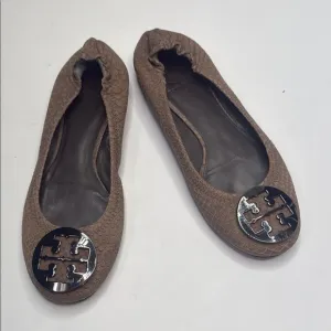 Tory Burch Minnie Travel Pewter Snakeskin Ballet Flats S-248 Sz 8.5M
