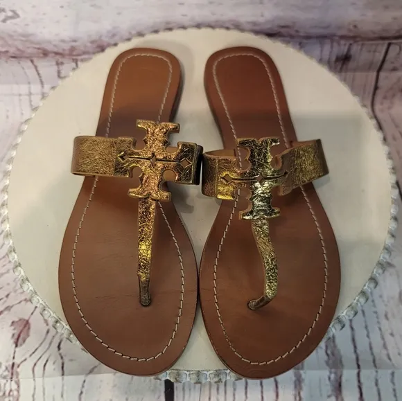 Tory Burch Moore Bronze-Brown Women's T-Strap Thong Slipon Sandals Size 8