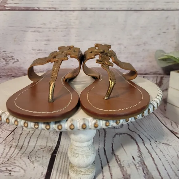 Tory Burch Moore Bronze-Brown Women's T-Strap Thong Slipon Sandals Size 8