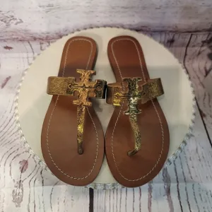 Tory Burch Moore Bronze-Brown Women's T-Strap Thong Slipon Sandals Size 8