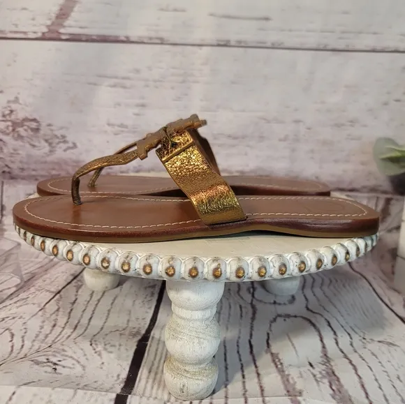 Tory Burch Moore Bronze-Brown Women's T-Strap Thong Slipon Sandals Size 8