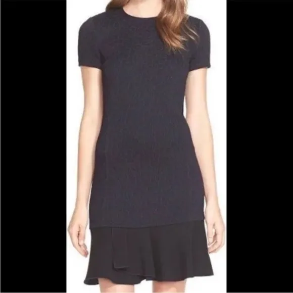 Tory Burch navy/black quilted jacquard flounce dress size