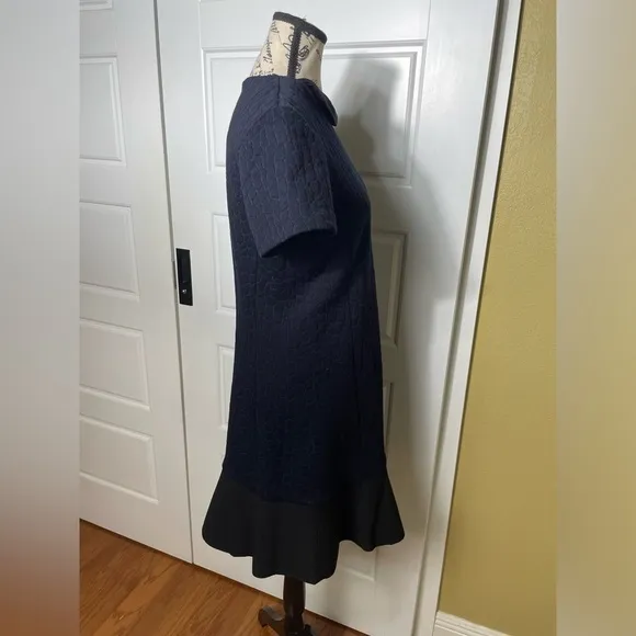 Tory Burch navy/black quilted jacquard flounce dress size