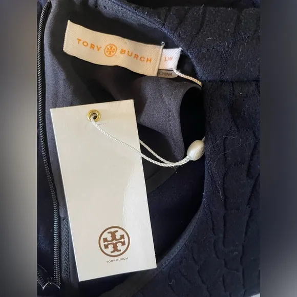 Tory Burch navy/black quilted jacquard flounce dress size
