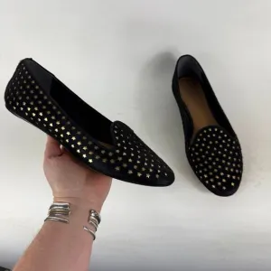 Tory Burch Olympia Loafer Women's 9 Black Gold Stars Slip-On Almond Toe Comfort