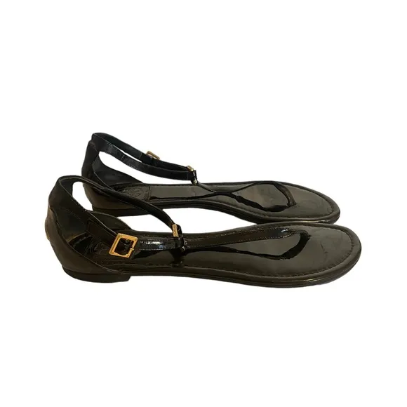 TORY BURCH Patent Leather‎ Cutout Accent T-Strap Sandals, Size 9.5M