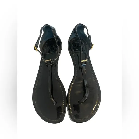 TORY BURCH Patent Leather‎ Cutout Accent T-Strap Sandals, Size 9.5M