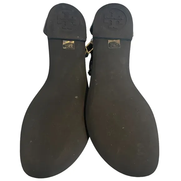 TORY BURCH Patent Leather‎ Cutout Accent T-Strap Sandals, Size 9.5M