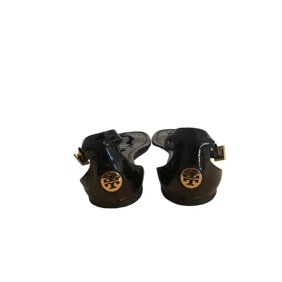 TORY BURCH Patent Leather‎ Cutout Accent T-Strap Sandals, Size 9.5M
