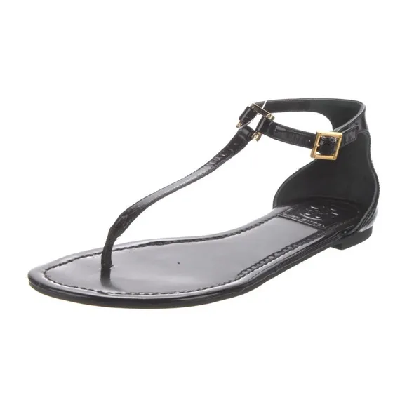 TORY BURCH Patent Leather‎ Cutout Accent T-Strap Sandals, Size 9.5M