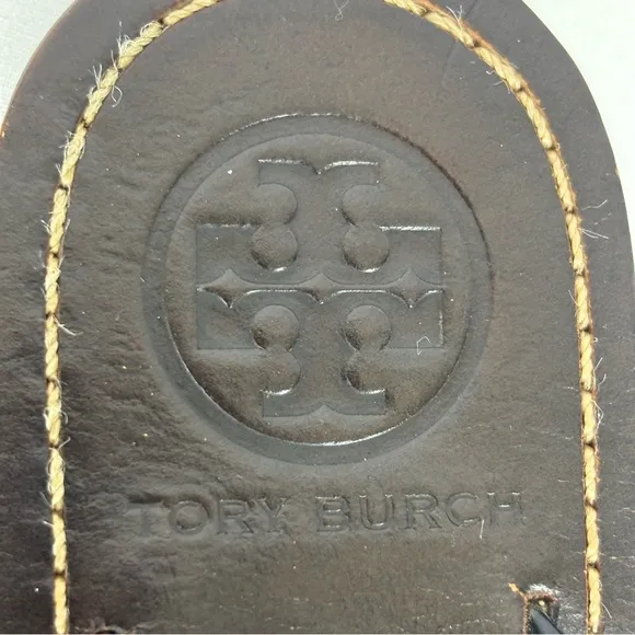 Tory Burch Sandals Patent Leather Thong Flower Vamp Slip-On Flats Black Size 6.5