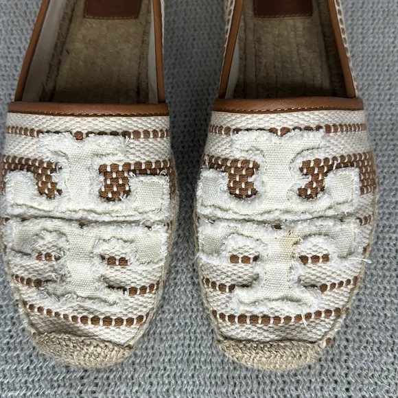Tory Burch Shaw Tan and Cream Espadrilles Size 9
