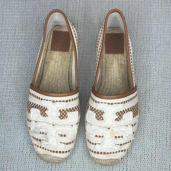 Tory Burch Shaw Tan and Cream Espadrilles Size 9