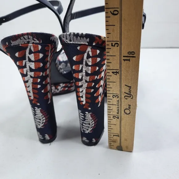 TORY BURCH Solana Jacquard Strappy Platform Sandals Block Heel Women's Size 9.5