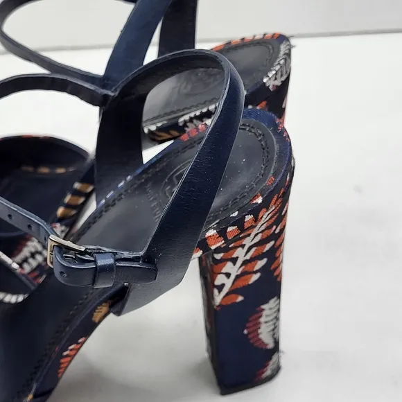 TORY BURCH Solana Jacquard Strappy Platform Sandals Block Heel Women's Size 9.5