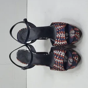 TORY BURCH Solana Jacquard Strappy Platform Sandals Block Heel Women's Size 9.5