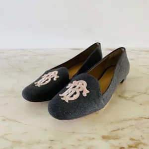 TORY BURCH Solid Gray Fabric Loafer Flats Large Logo - US 6.5