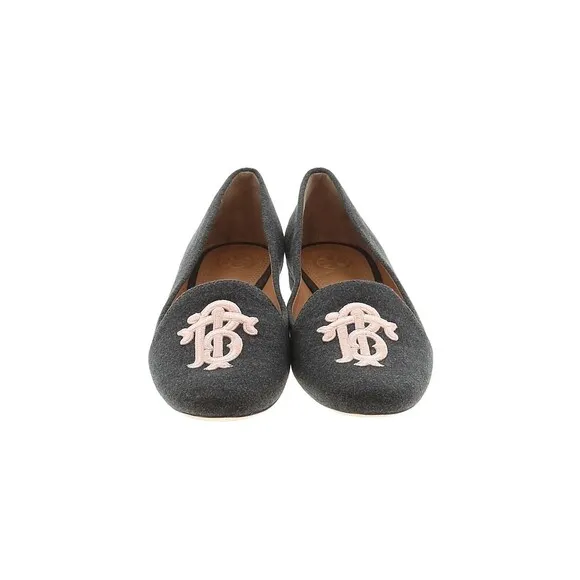 TORY BURCH Solid Gray Fabric Loafer Flats Large Logo - US 6.5